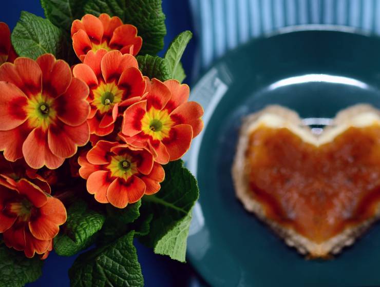 Frühstücksbrot und Blumen